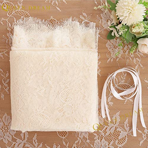 QueenDream Ivory Lace Tablecloth: 60x120 Inch - Wedding - Rectangular Table Cloth Overlay Vintage Embroidered Lace Fabric for Summer Outdoor Party Reception Home Decor