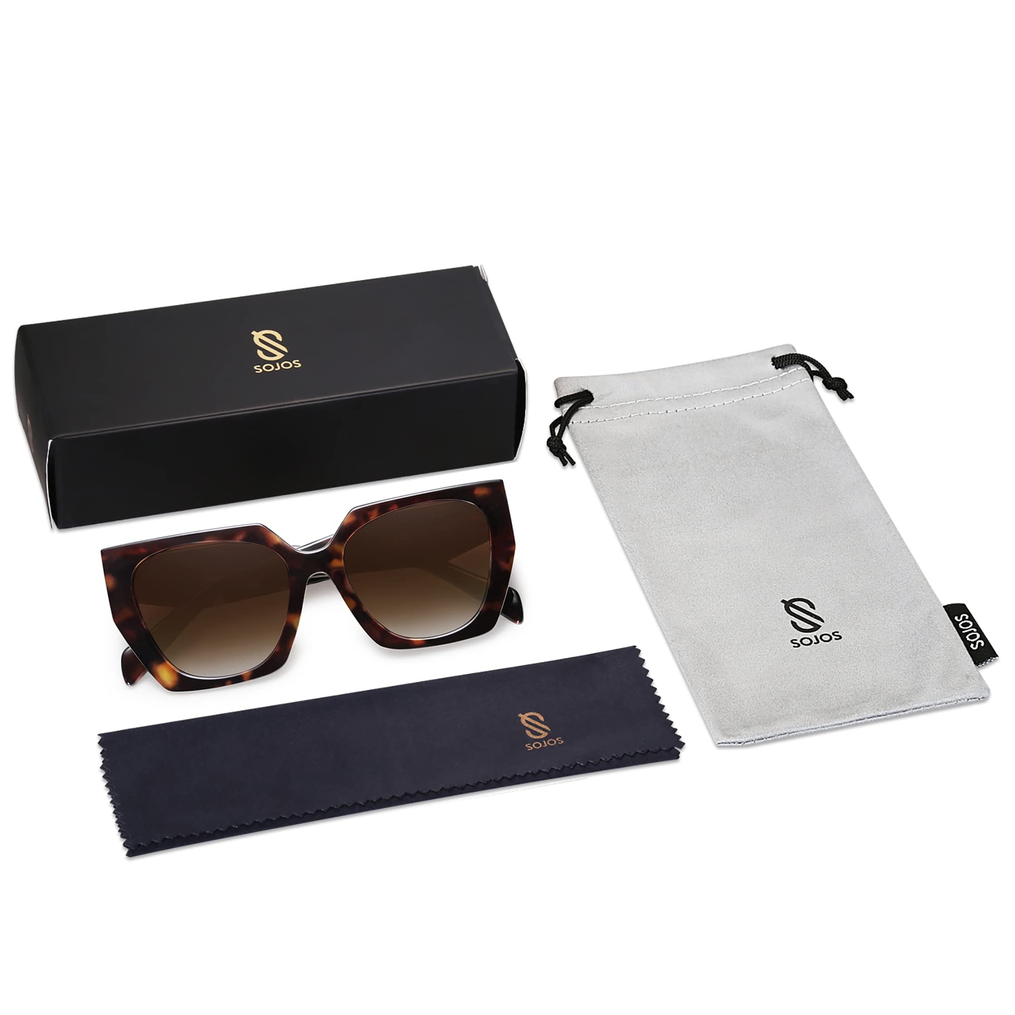 SOJOS Large Oversized Polarized Sunglasses for Women, Big Designer Womens Trendy Square Shades SJ2205, Dark Tortoise/Brown