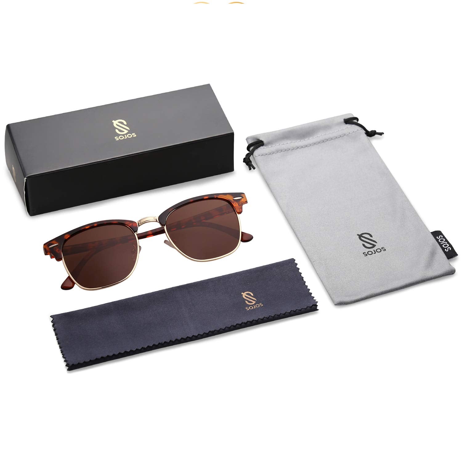 SOJOS Retro Semi Rimless Polarized Sunglasses Horn Rimmed UV400 Glasses SJ5018 with Tortoise Frame/Brown Lens