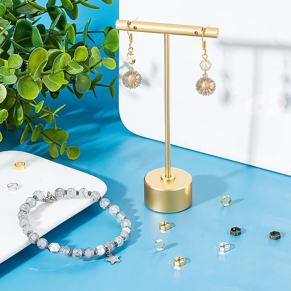 PH PandaHall 80pcs Hexagon Bead Frame, 4 Colors Brass Polygon Frame Connectors 6x7x2mm Loose Beads Two Hole Frame Spacer Beads Circle Bead Frame for Beading Earring Bracelet Necklace Making