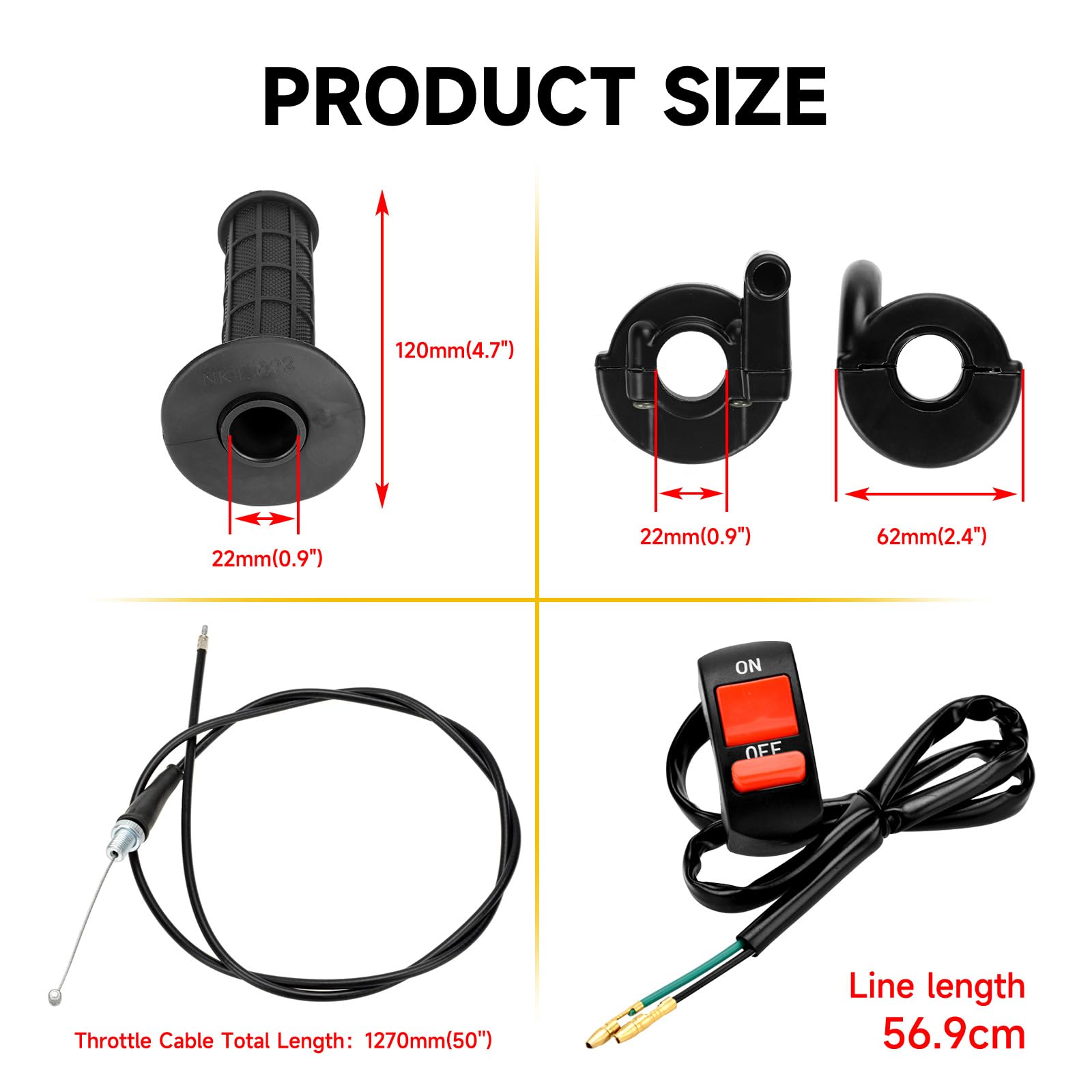 HIAORS 7/8" 22mm Twist Throttle Cable Handle Kit for Predator 196cc 212cc 6.5hp Coleman CT200U CT200U-EX BT200X Baja Warrior MB200 79cc 100cc CT100U CC100X Doodle Bug DB30 Motovox Mini Bike Go Kart
