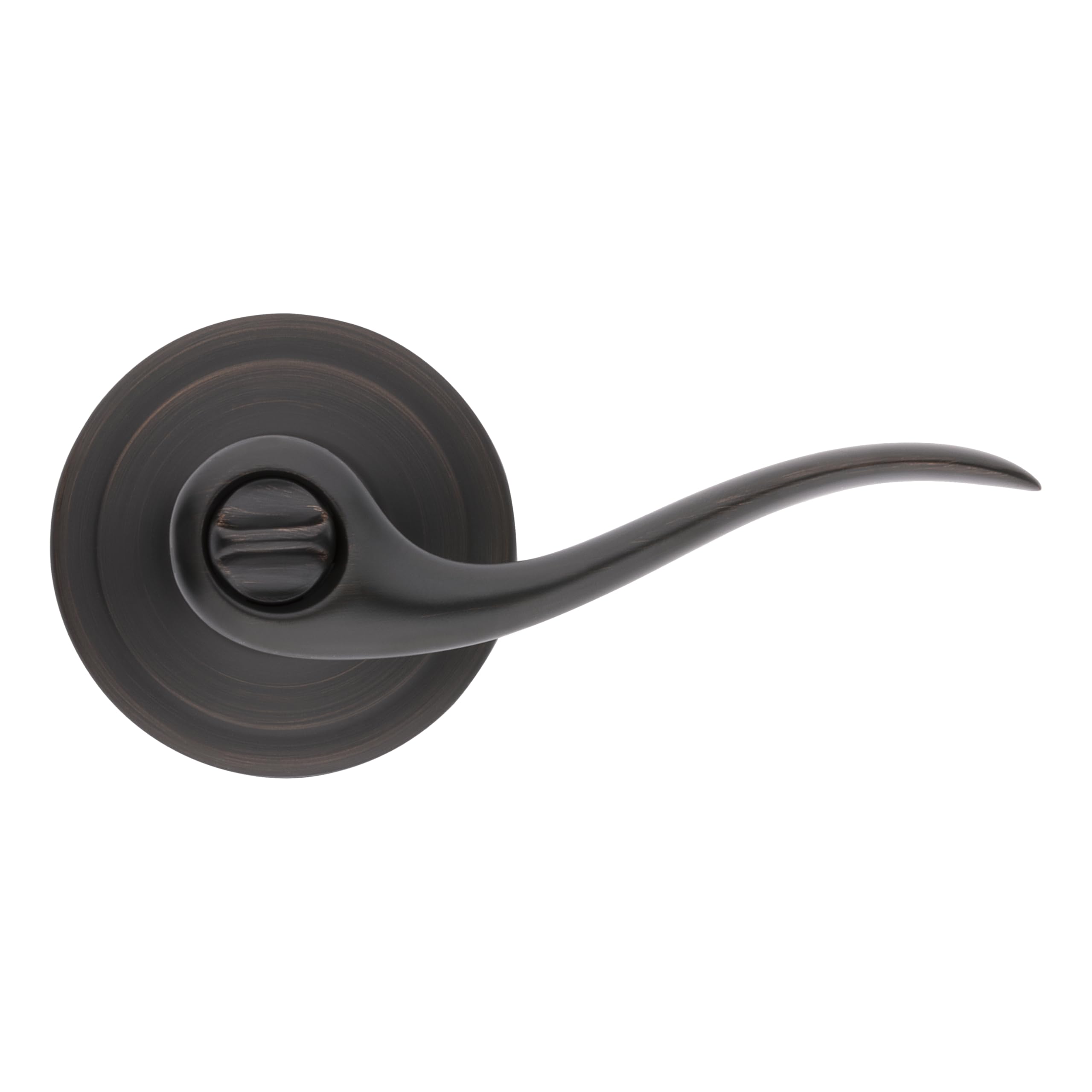 Kwikset Tustin Interior Privacy Door Handle with Lock, Metal, Door Lever For Bathroom and Bedroom, Venetian Bronze Reversible Keyless Turn Lock, with Microban Protection