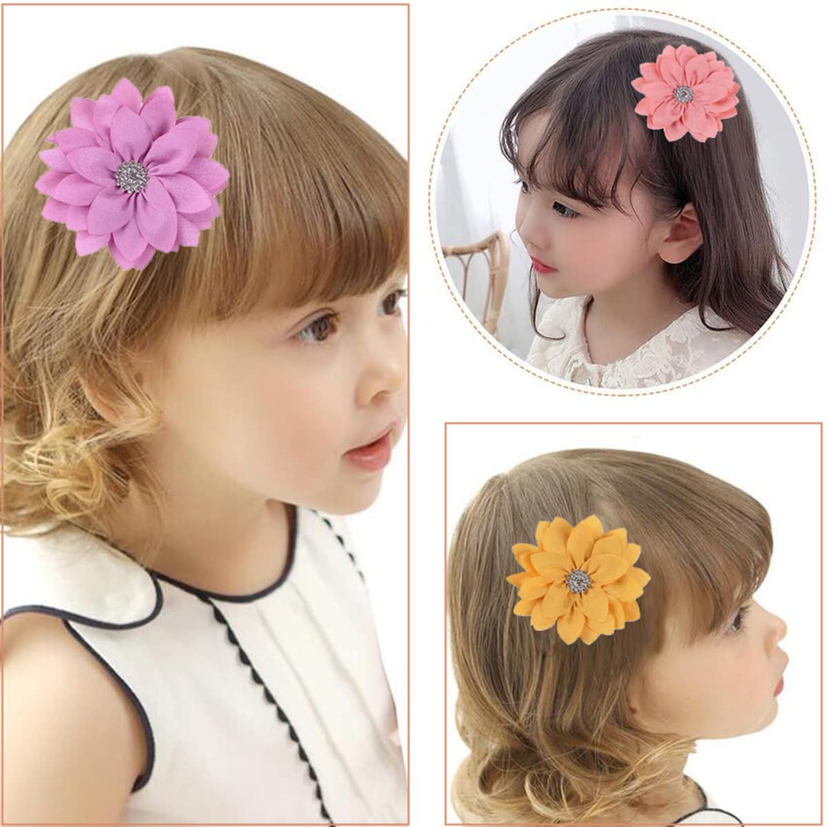 Snadulor 10Pcs Baby Girl Hair Bow Clips Floral Barrettes Grosgrain Satin Flower for Infants Toddlers Kids Girls,multiple colour