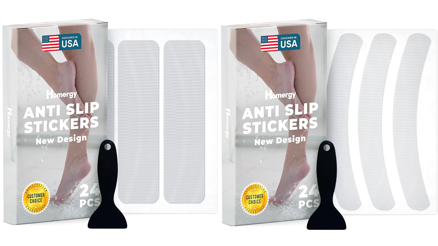 Homergy Rectangle and Curved Line – Anti-Slip Shower Stickers, 48 PCS Clear Adhesive Safety Strips