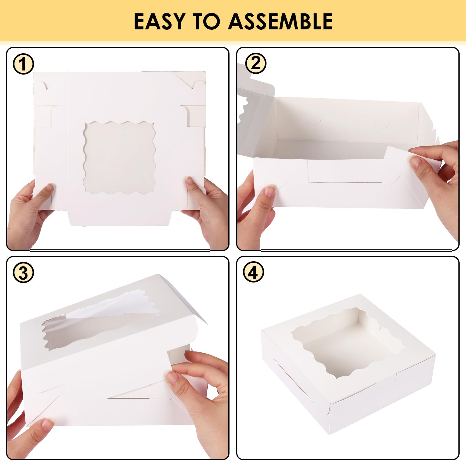Moretoes 30pcs Bakery Boxes, 8x8x2.5 Cookie Boxes with Window, White Treat Containers for Donuts, Chocolate Strawberries, Pie