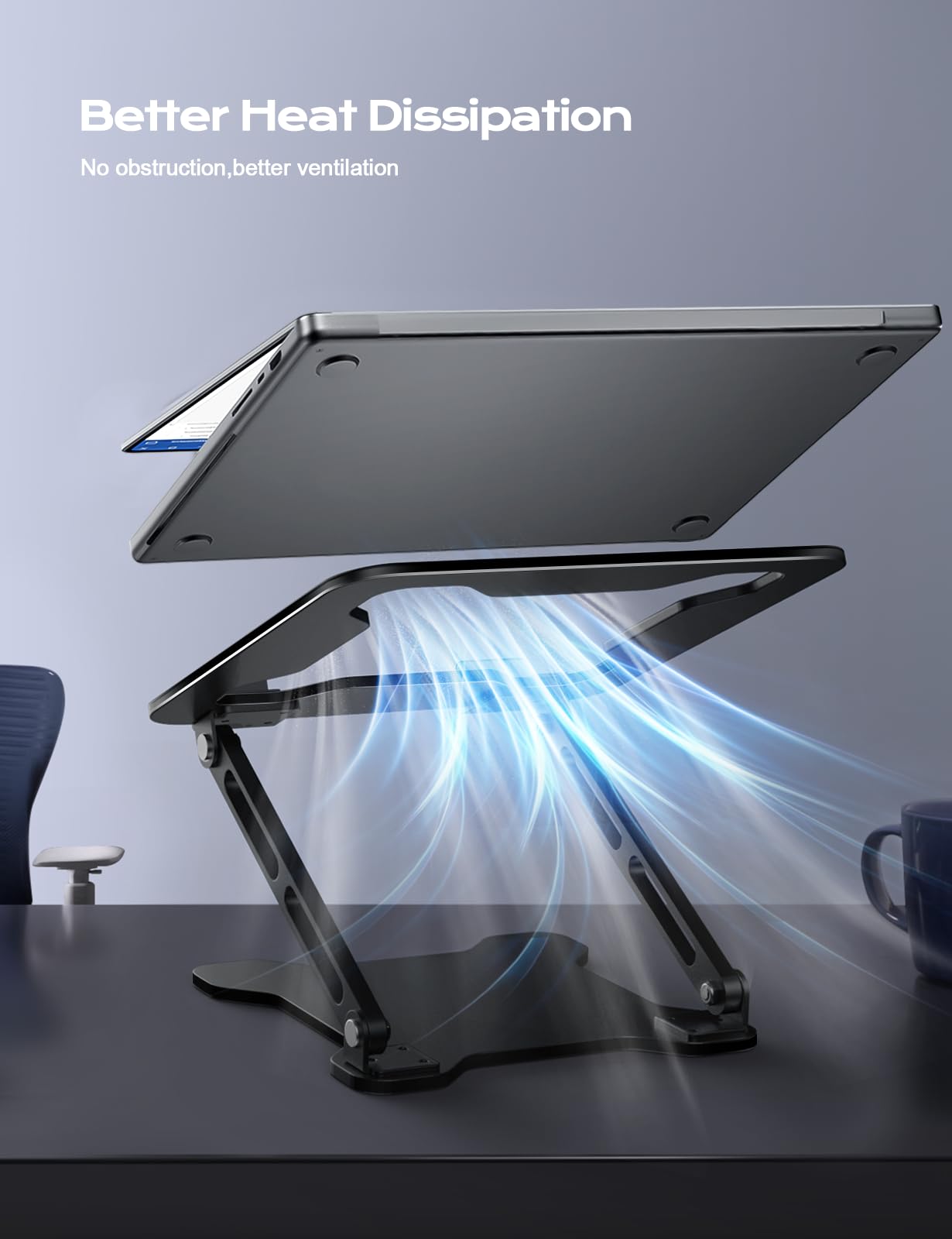 LOXP Adjustable Laptop Stand for Desk, Metal Foldable Laptop Riser, Ventilated Cooling Printer Stand, Ergonominc Computer Notebook Stand for Desk Compatible with 10-15.6“ Laptops