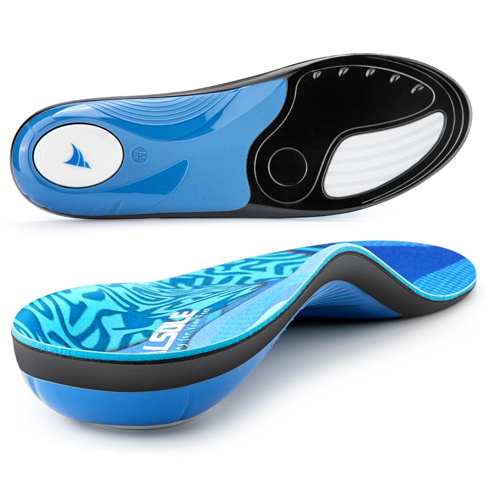 VALSOLE Heavy Duty Support Orthotic Insoles for Men & Women 220+ lbs - Plantar Fasciitis - Orthotic Metatarsal Arch Support Inserts - Reduces Over-Pronation, Pain Relief Insoles for Flat Feet Blue, M