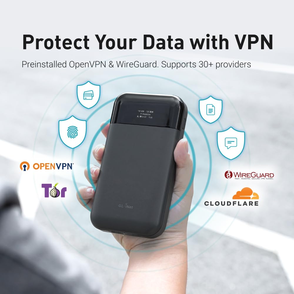 GL.iNet GL-E750V2 (MUDI) 4G LTE Portable Wi-Fi Hotspot for Travel | Mobile Hotspot Device, OpenWrt, OpenVPN, WireGuard, Tor, 7000mAh, Global Version (EM060K-G)