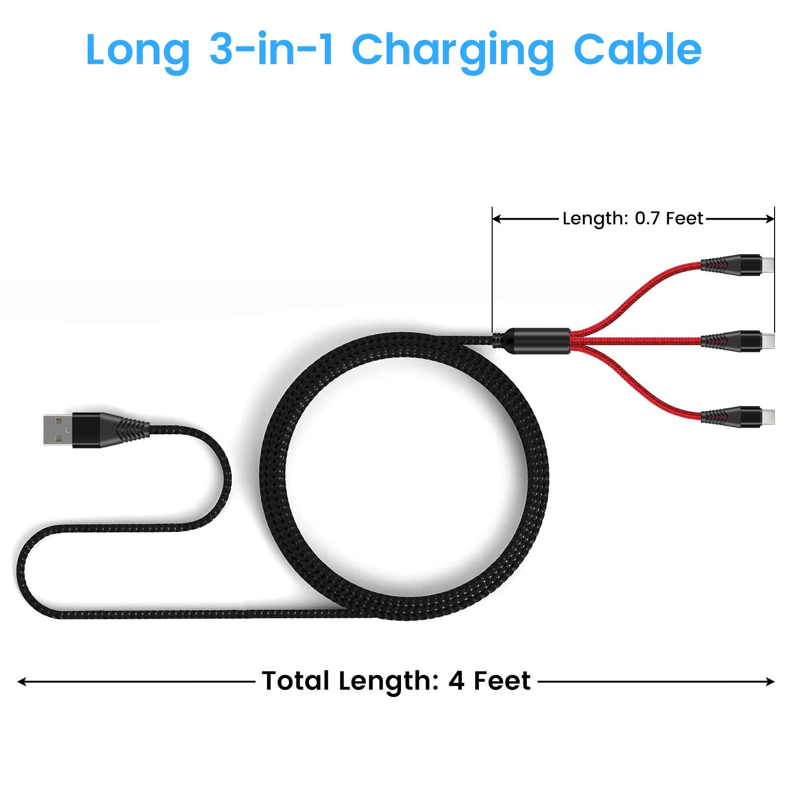 USB C Charging Cable for Rode Wireless Go 2 / ii Microphone System, 3-in-1 Type-C 3A Charger Cord with 18W Fast-Charge Power Adapter, 4ft Long