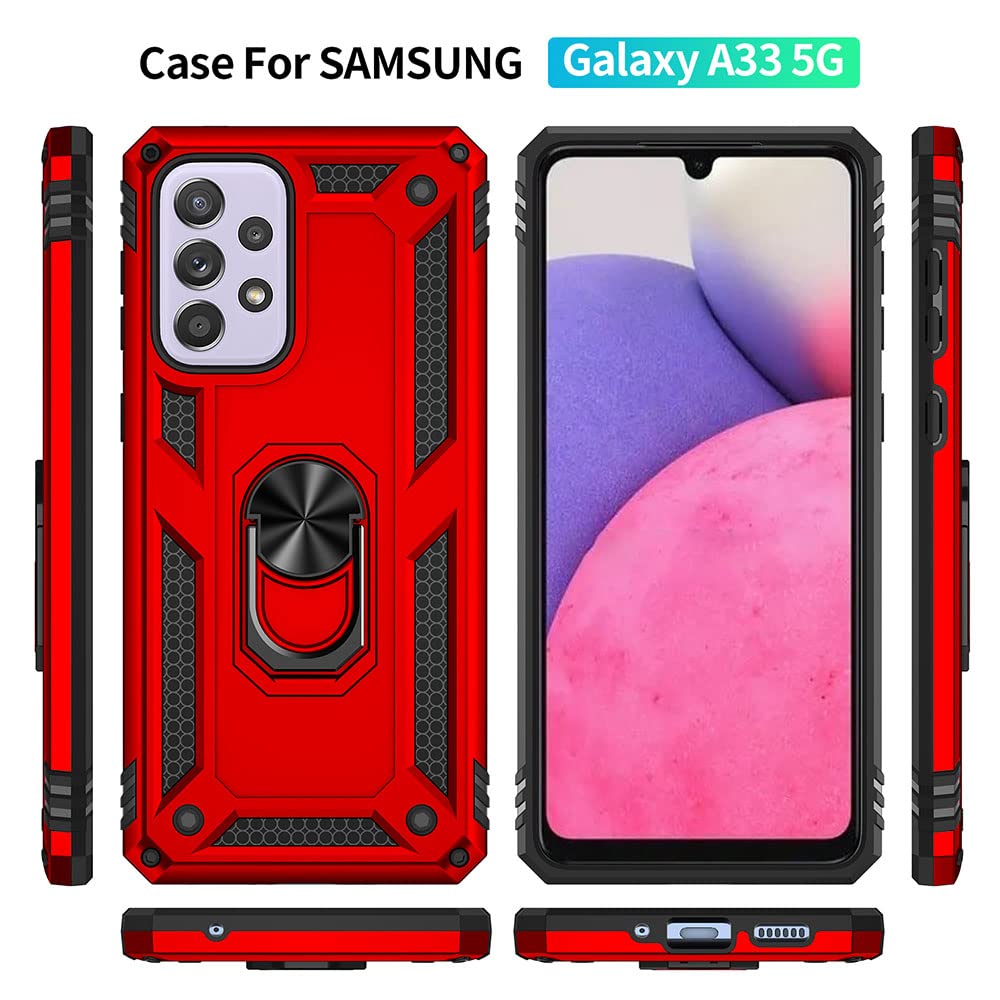Yiakeng Samsung A33 5G Case, Galaxy A33 5G Case with HD Screen Protector, Military Grade Protective Cases with Ring for Samsung Galaxy A33 5G (Red)