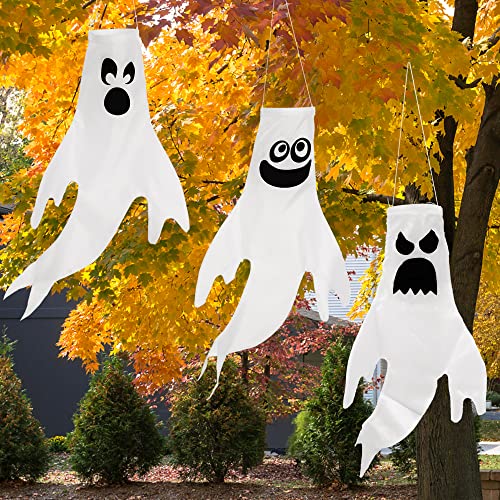 JOYIN 3 Pcs Ghost Windsocks Halloween Decorations Outdoor Decor, White Hanging Windsock Haunted House Front Porch Tree Party Supplies Garden Yard Lawn Patio