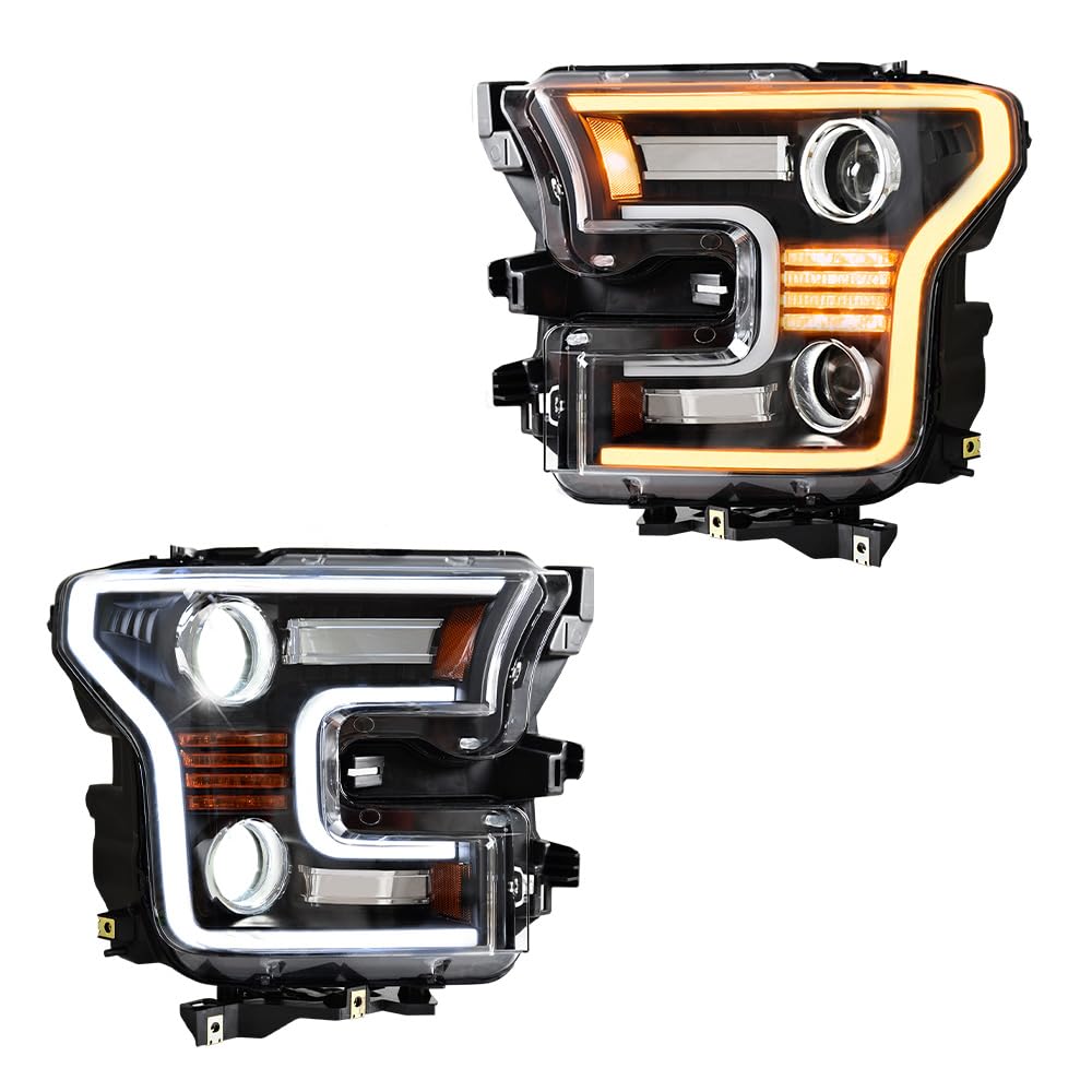 POKIAUTO Full LED Headlights for F150 15-17, DOT Approved LED Headlights Assembly with Switchback DRL Dynamic Animation Sequential Turn Signal for Ford F-150 2015-2017 (2PCS)