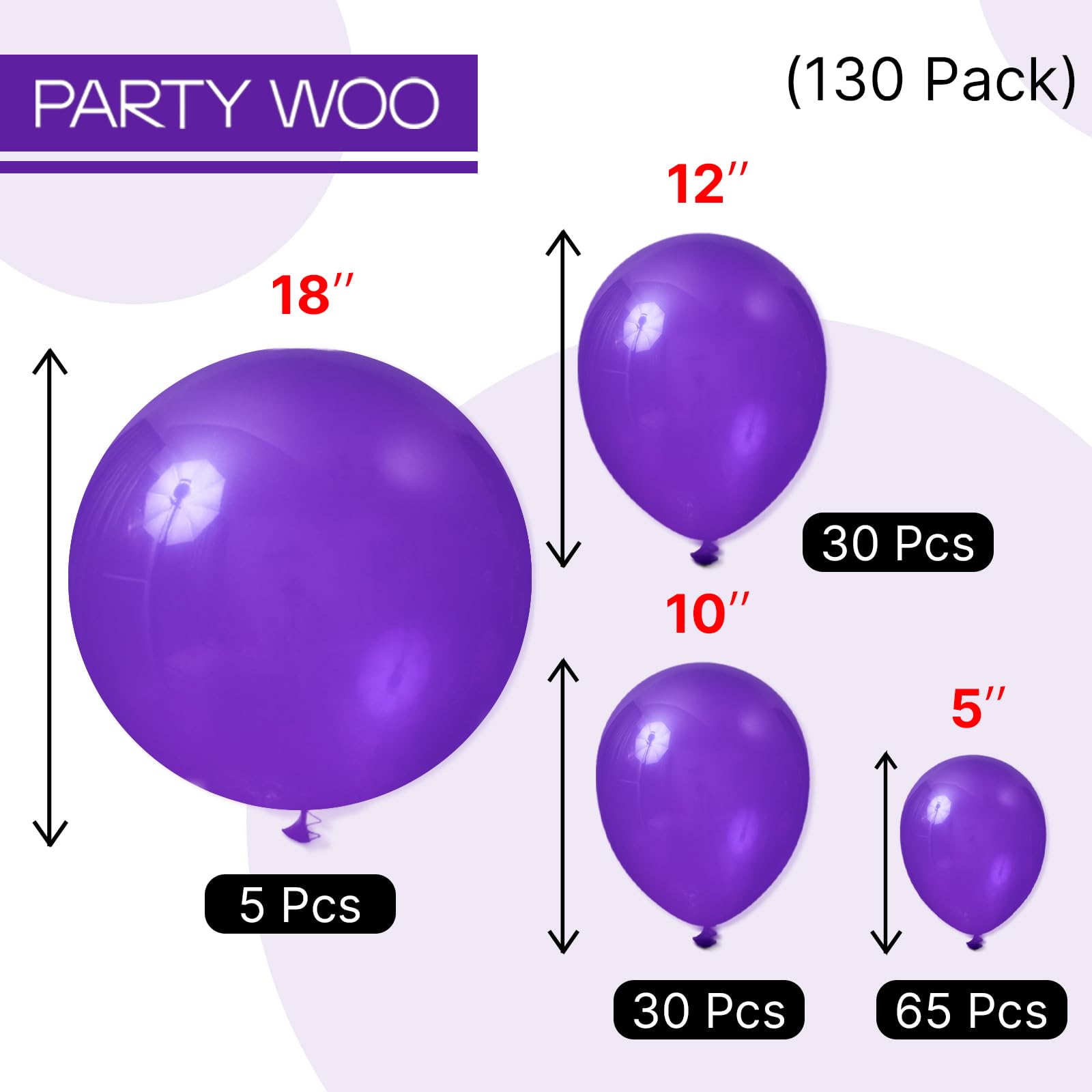 PartyWoo Dark Purple Balloons 130 pcs Purple Balloons Different Sizes Pack of 18 12 10 5 Inch Purple Balloon Arch Kit Balloon Garland for Birthday Halloween Graduation Party Decorations Purple-Y16
