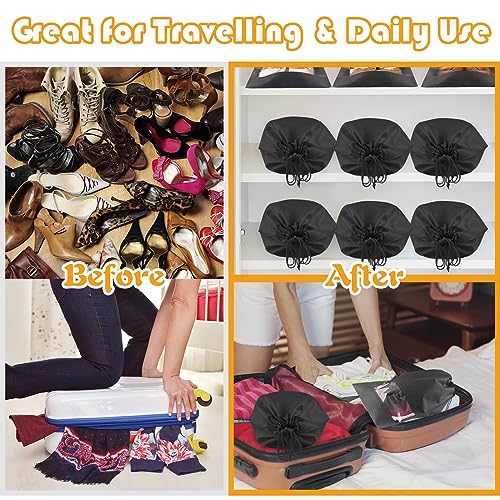 Shoe Bags for Travel, 5 Pcs Large Black Travel Shoe Bags for Packing, Non-Woven Drawstring Travel Shoe Storage Bag with Clear Window, Travel Shoe Bags for Packing for Men Women(12.6" X 17.3" )