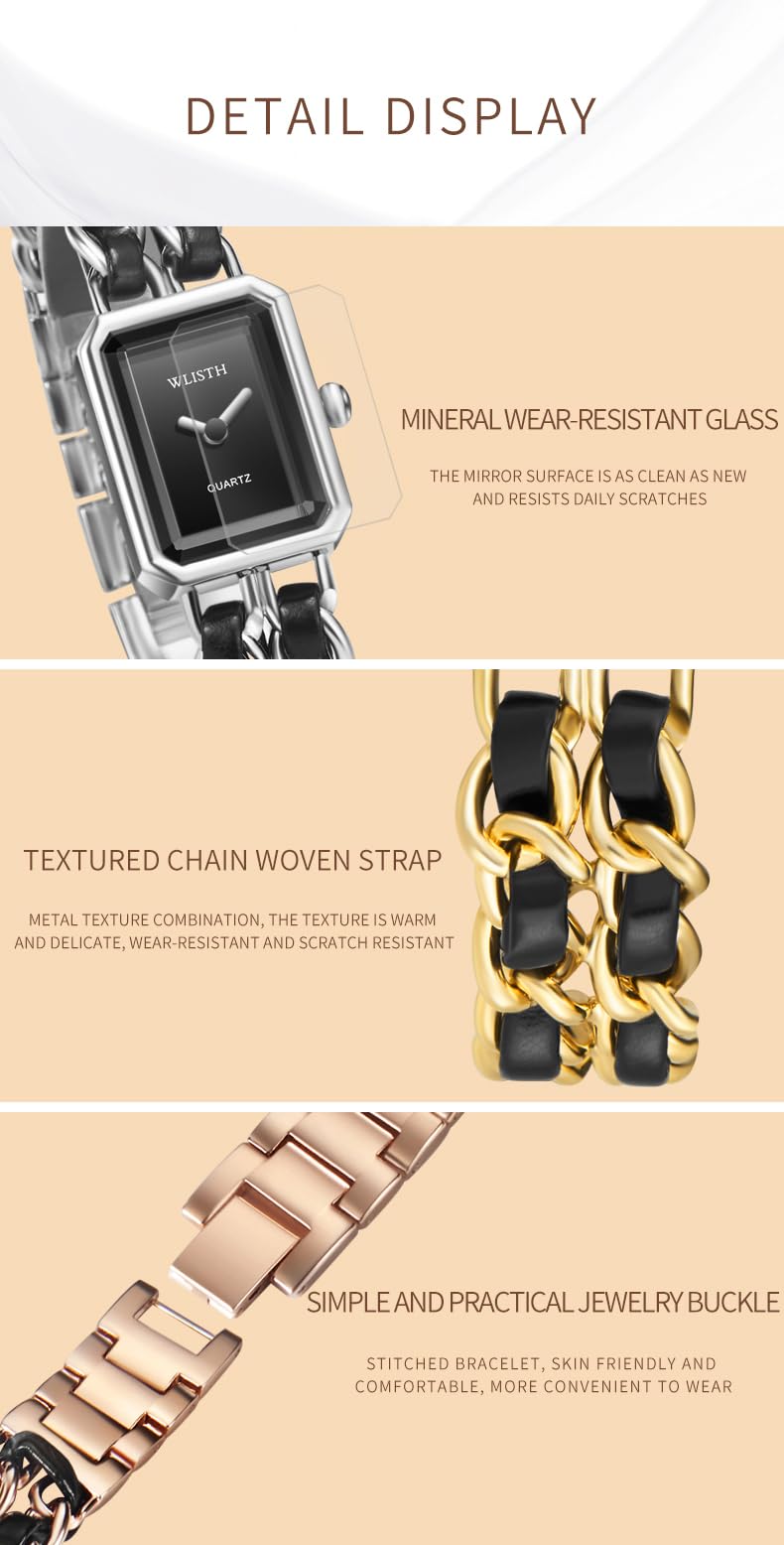 BESTKANG Rectangle Women Watches Elegant Ladies Dress Watches with Unique Stainless Steel Band (Rose Gold)