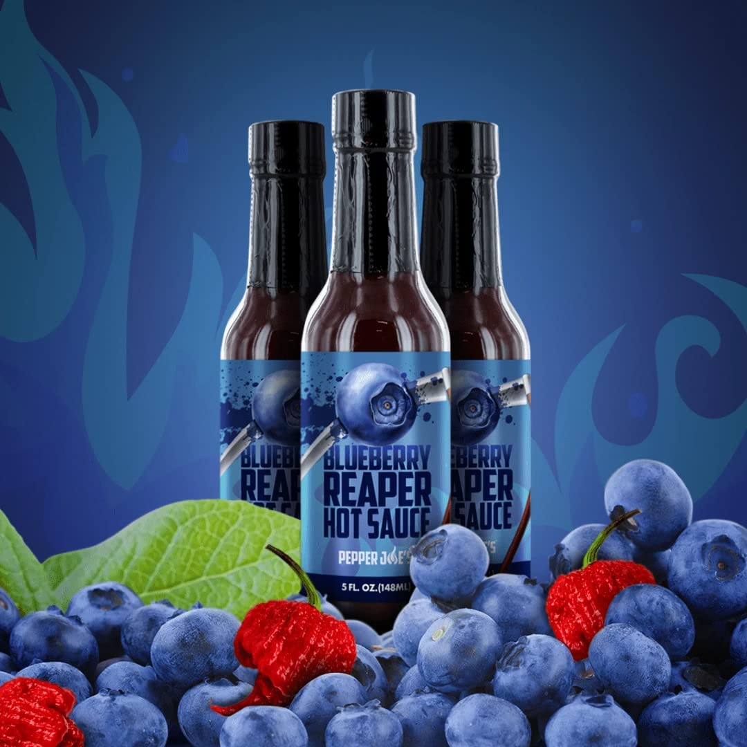 Pepper Joe’s Blueberry Carolina Reaper Hot Sauce – Premium Carolina Reaper Hot Sauce – Made with a World’s Hottest Chili Pepper and Ripe Blueberries – 5 Ounces