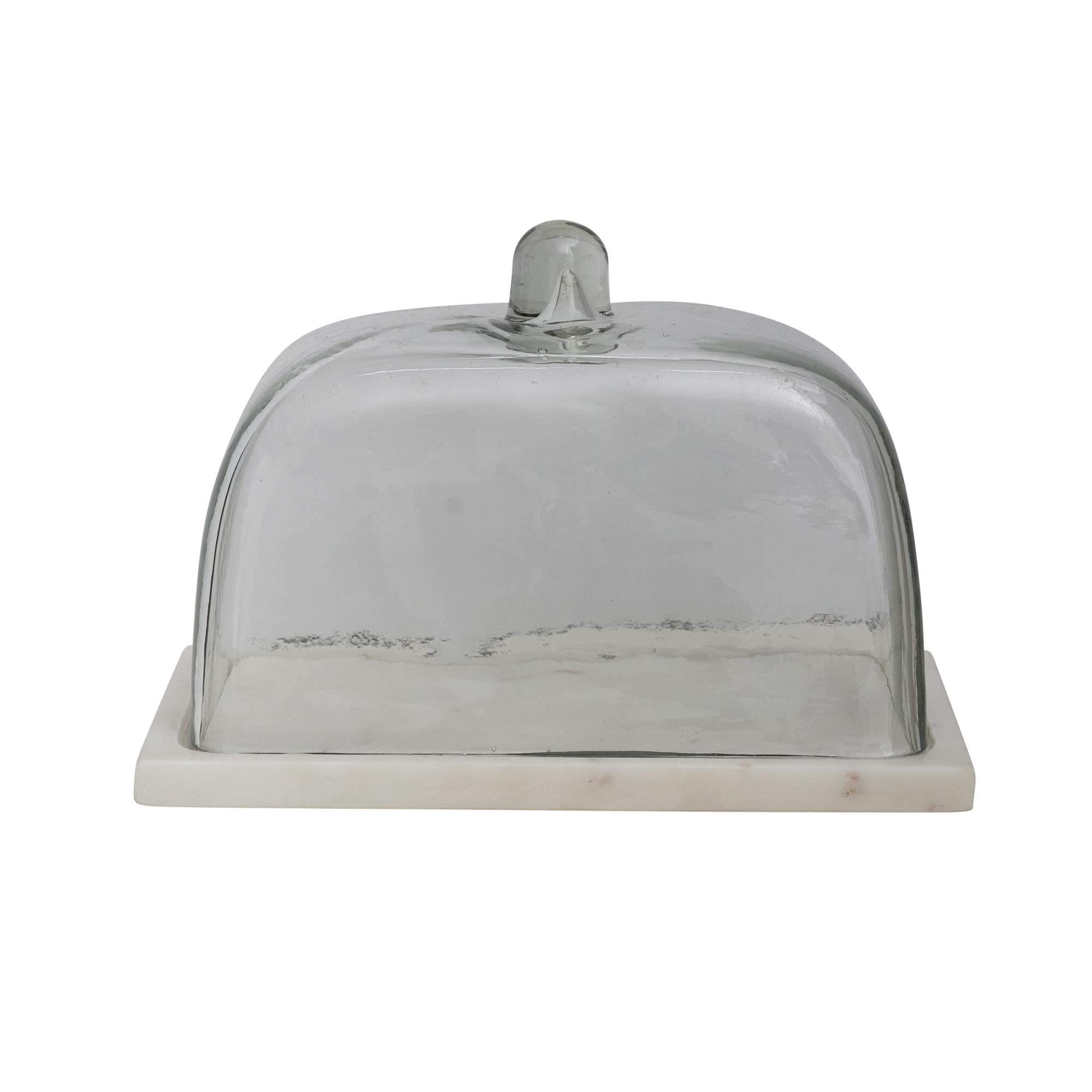Creative Co-Op Glass Marble Base, Clear and White Cloche