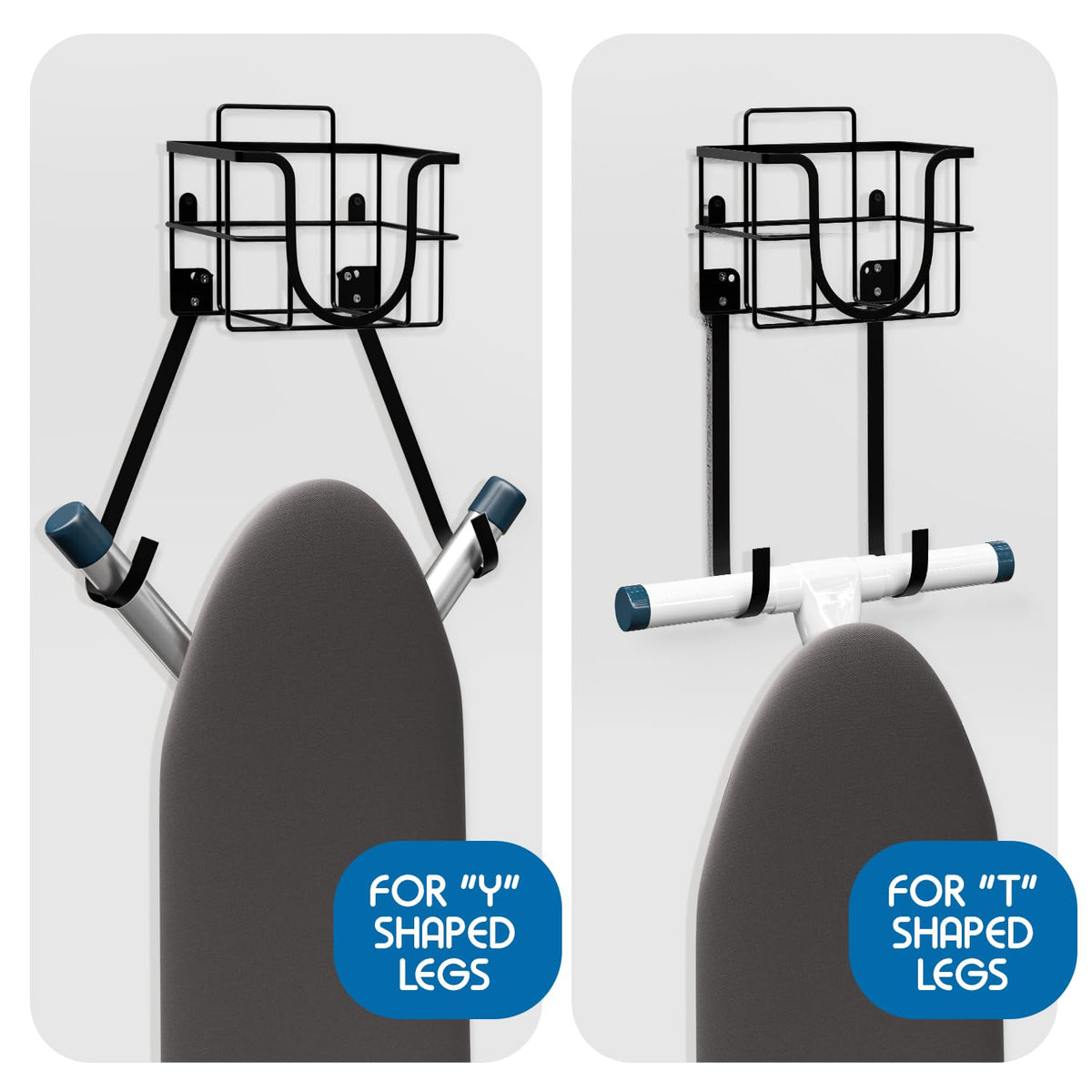 Set of 3 Ironing Board Holder Wall Mount & Over The Door Hanger, Laundry Room Ironing Board & Iron Hanger, Storage Caddy Iron Holder T&V Shaped Ironing Board Cover and Pad Set Full Size Iron Holder