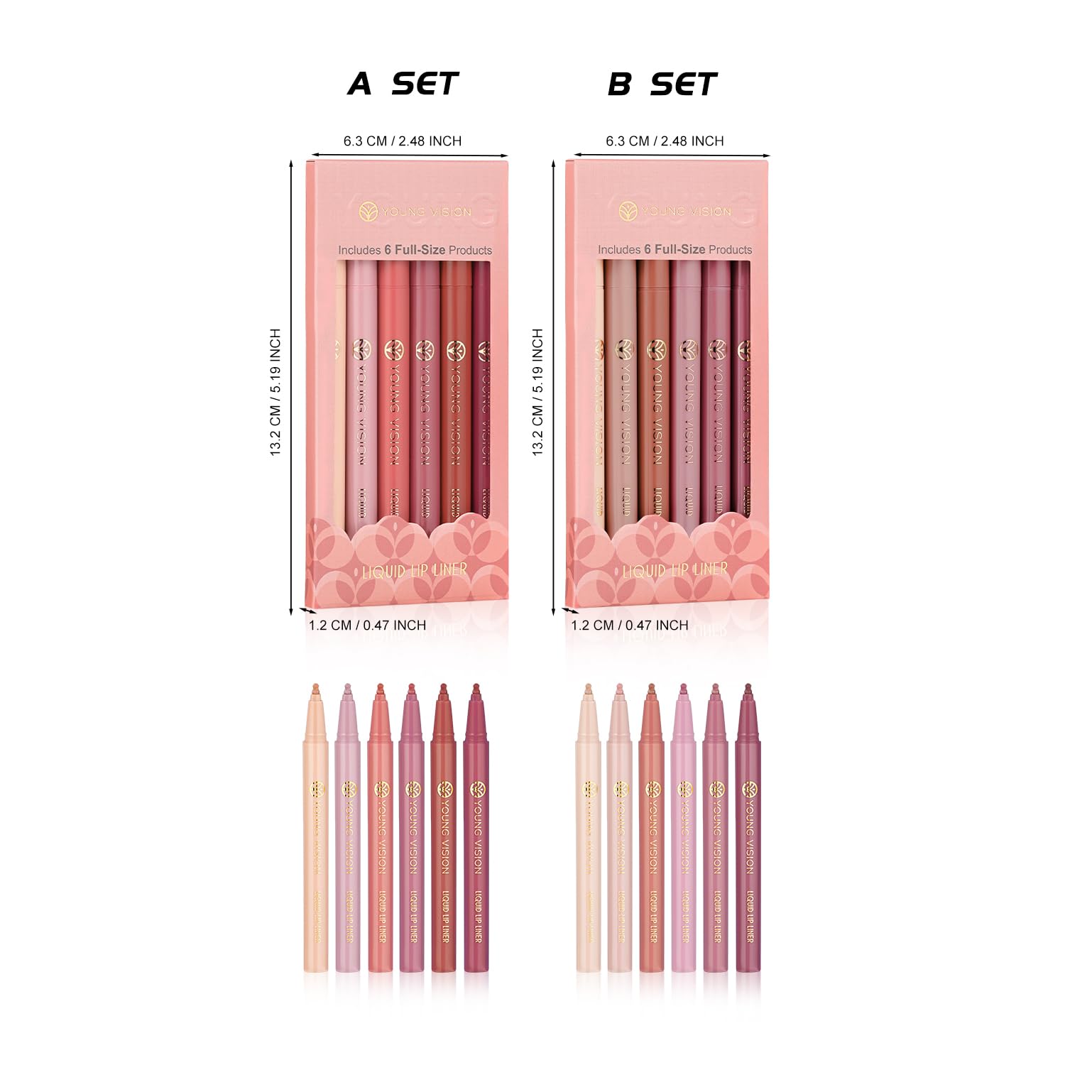 YOUNG VISION 6-Pc Liquid Lipstick & Lipliner Set, Lip Stain Tint Collection - Gourd-Shaped, Durable, Easy Glide, Nude Matte Shades Lip Contour/Lipliner Application, Gift for Women