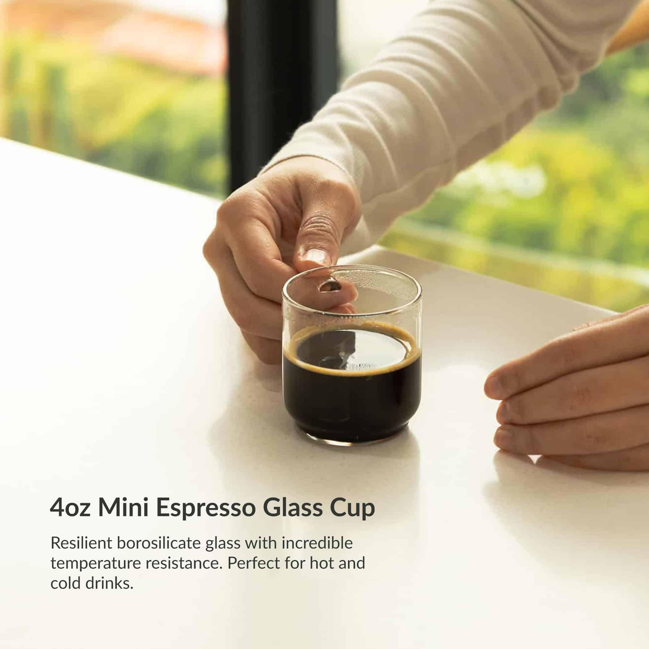 zenco living Espresso Cups (4 Ounce) with Large Handle, Set of 6 - Glass Coffee Cups for Nespresso Lungo, Double Espresso, Cortado