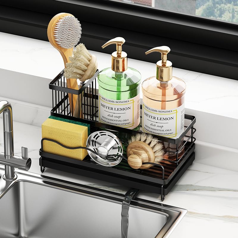 DMJWAN Sink Caddy Kitchen Sink Organizer, 304 Stainless Steel Holder for Sink,Countertop with Removable Drain Tray with Diversion Drainage.