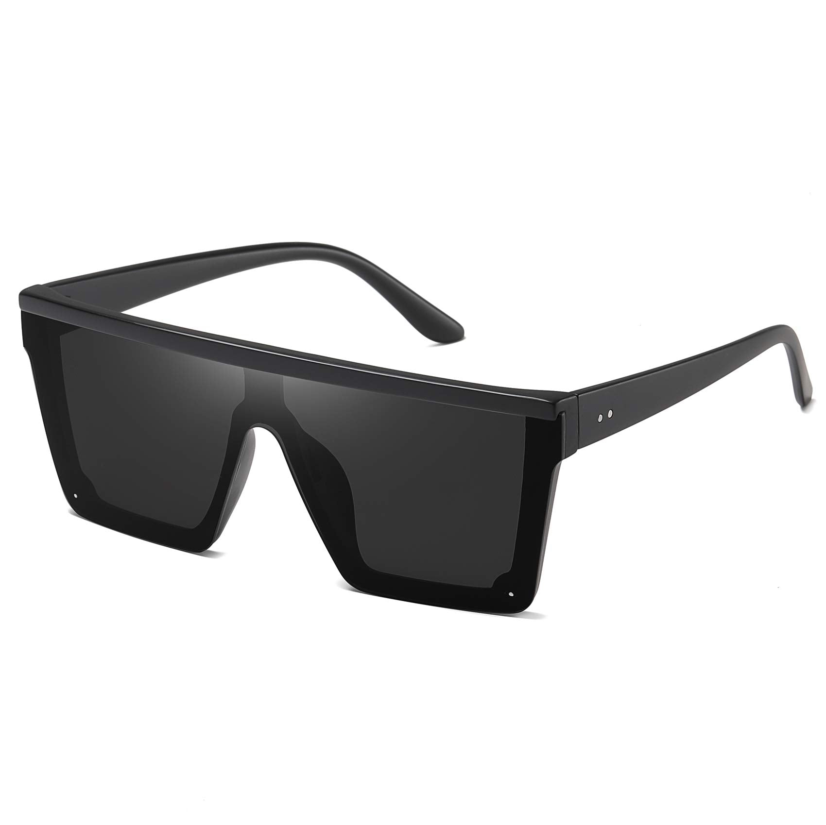 STORYCOAST Square Sunglasses for Women Men Fashion Big Frame Flat Top Sun Glasses Mirror Lens (Matte Black-Gray)