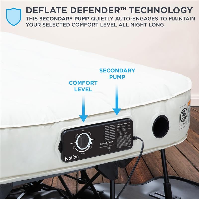 Ivation EZ-Bed (Full Size) Air Mattress with Deflate Defender™ Technology Dual Auto Comfort Pump & Dual Layer Laminate Material - AirBed Frame & Rolling Case for Guest, Travel, Vacation