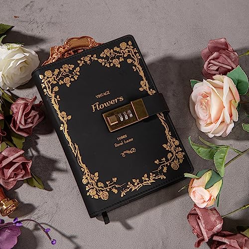 TIEFOSSI A5 Leather Journal Notebook with Combination Lock, Travel Sailor Writing Diary Personal Planner Organizers As Gift for Girls Boys Women, 7.87 X 5.51 in