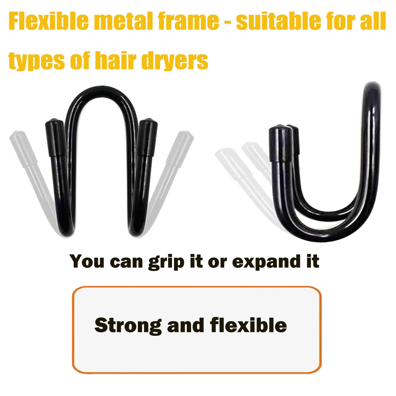 Universal Hair Dryer Holder, Blow Dryer Hanger Hook Wall Mount for Hair Dryer, Towels, Flat Iron,Hair Straightener &Cord Organizer for Cabinet Bathroom - Self Adhesive/Drilling - 2 Pack
