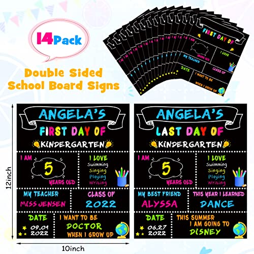 14 Pack First Day and Last Day of School Board Signs- Include 5 Markers - 12" x 10" Back to School Chalkboard Sign for Kids, Double Sided First 1st Day Photo Prop Sign for Preschool/Kindergarten