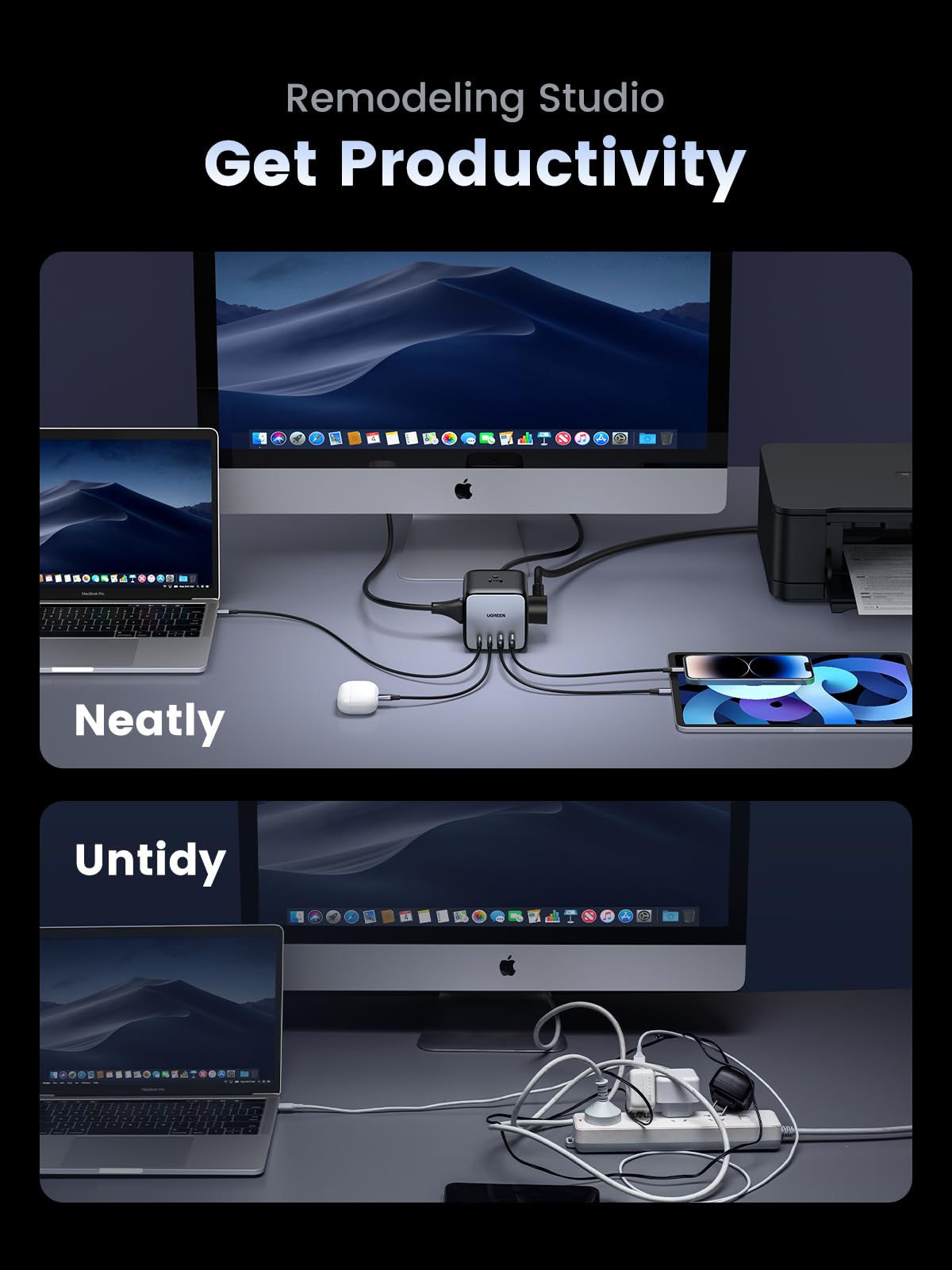 UGREEN 65W USB-C Charging Station with AC Outlet, Nexode 7-in-1 GaN Power Strip for Home, Office and Travel, with 3 AC, 2 USB C & 2 USB A, 6ft Extension Cord, for MacBook Pro, iPhone 16 Pro and More