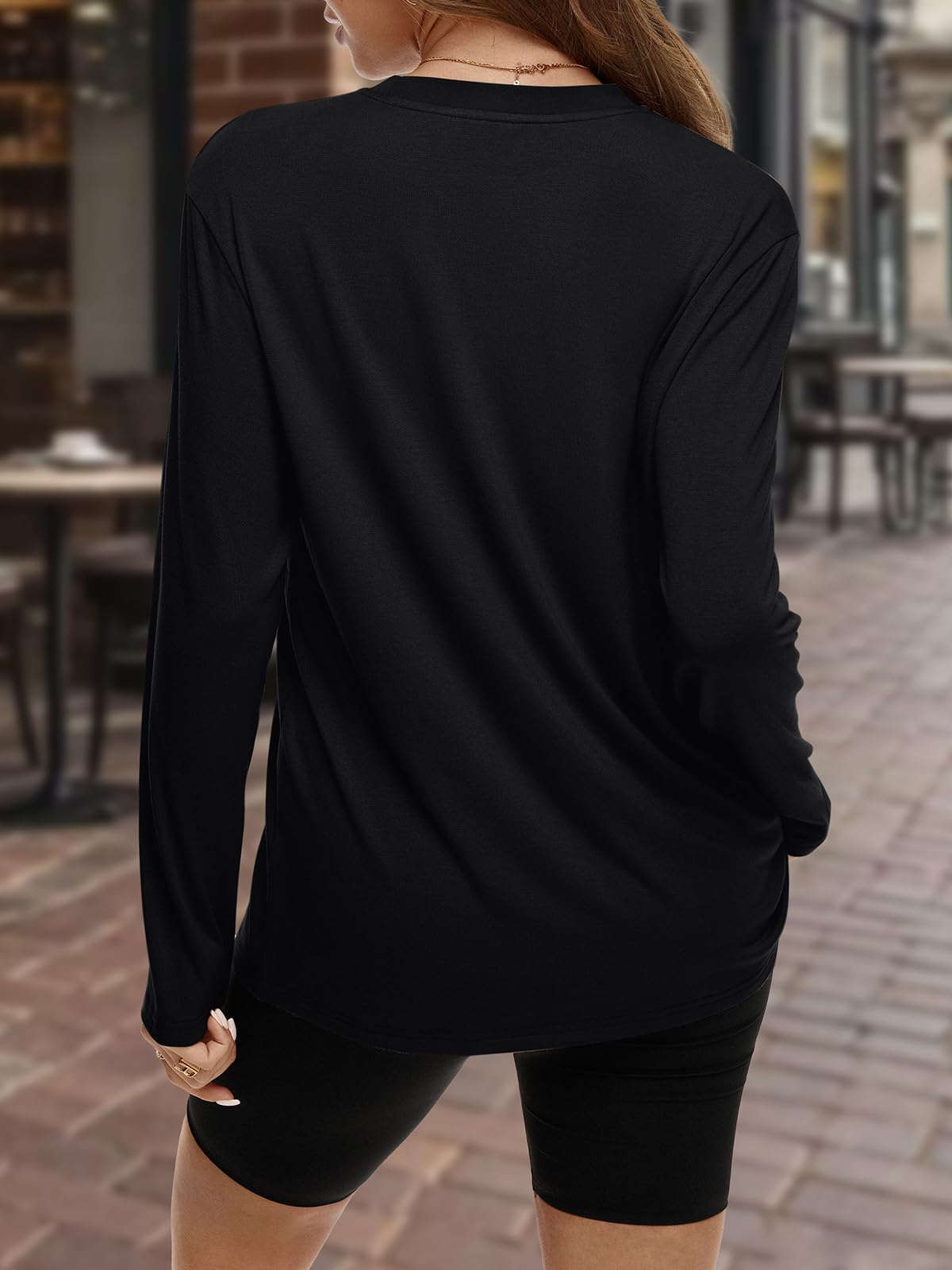 REORIA Women's Oversized Y2K Long Sleeve T-Shirt Crewneck Fall Casual Tee Basic Workout Top Trendy Winter Clothes 2025(Black Medium)