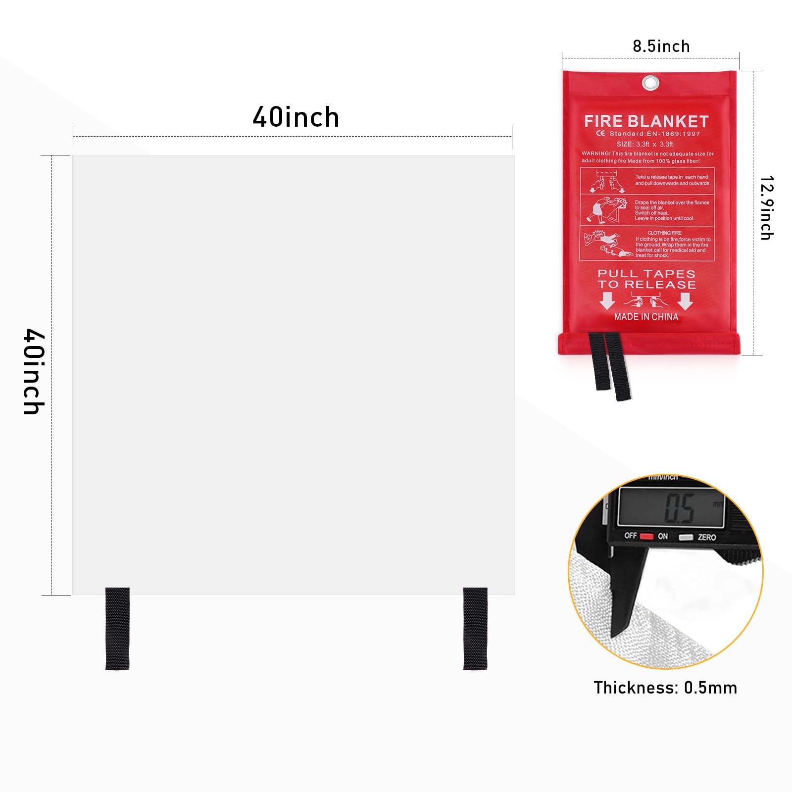 Mondoshop Fire Blanket for Home Kitchen Emergency - Fire Suppression Blanket Fireproof Blanket Fire Retardant Blankets for Car, Fireplace, Camping, Picnic, Grill