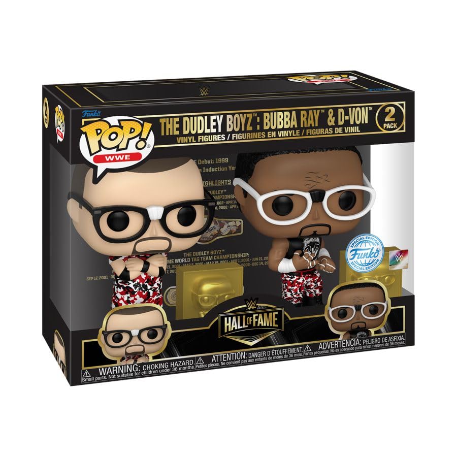 Funko POP! WWE The Dudley Boyz 2-Pack with Hall of Fame Plaques, Bubba Ray & D-Von Vinyl Figures, 3.8 in Tall