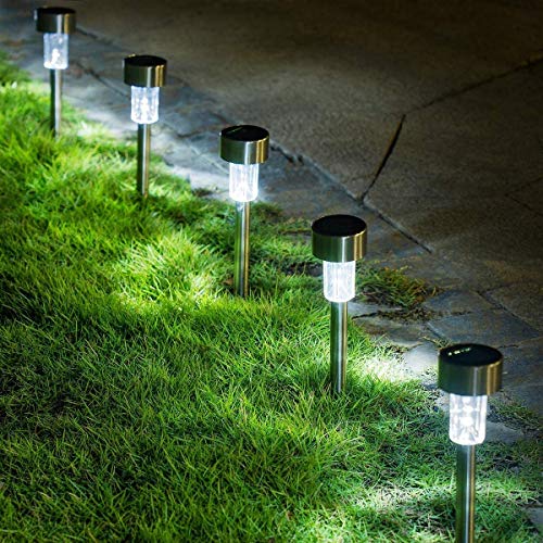 GIGALUMI Solar Lights Outdoor Waterproof,16 Pack Stainless Steel LED Solar Garden Lights for Patio, Lawn, Yard and Landscape(Cold White)