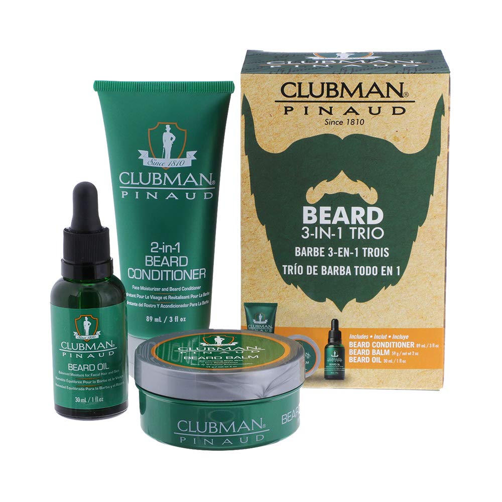 Clubman Pinaud 3-in-1 Beard Kit – Includes Conditioner, Beard Oil and Balm, Starter Kit for Men