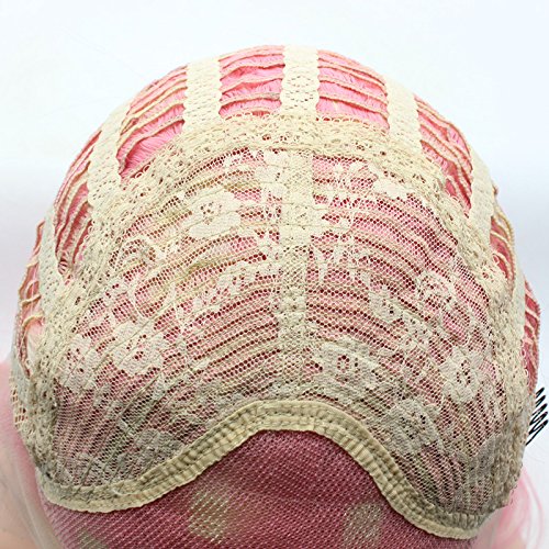 Meiyite Hair Wavy Long 24inch Pink and Light Blonde Mix Heavy Density Realistic Synthetic Lace Front Wigs