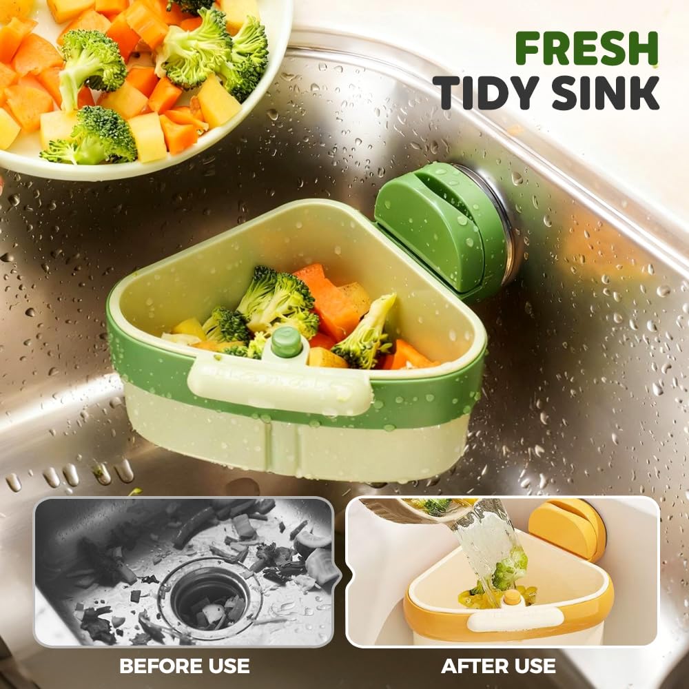 2026 Self-Cleaning Kitchen Sink Food Waste Catcher Faucet Hanging,Press Automatic Dumping Sink Strainer Basket,Multi-Purpose Kitchen Draining Basket,Trash Catcher for Garbage Leftovers (A-Green/1PCS)
