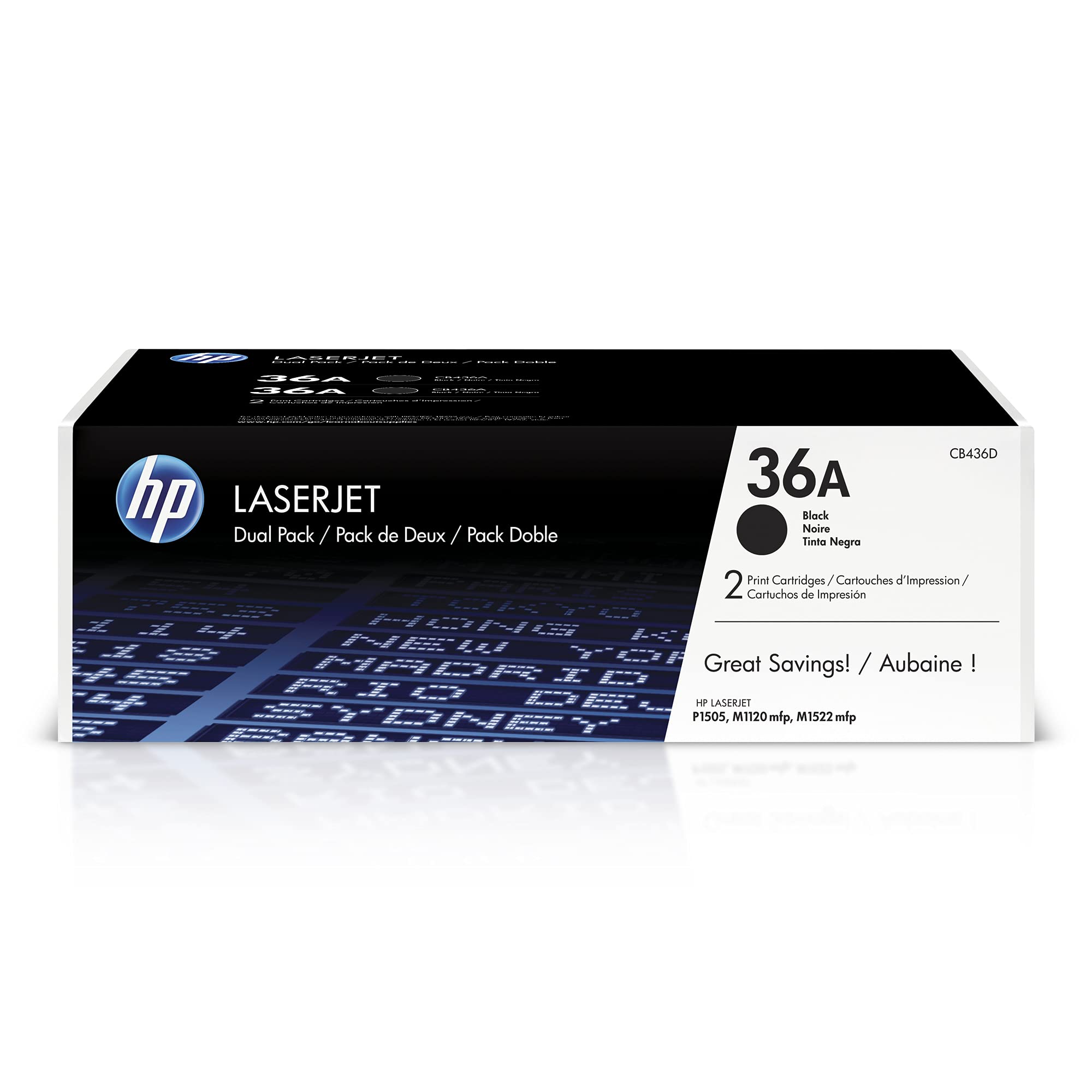 HP 36A Black Toner Cartridges (2-pack) | Works with HP LaserJet M1120 MFP Series, HP LaserJet M1522 MFP Series, HP LaserJet P1505 Series | CB436D