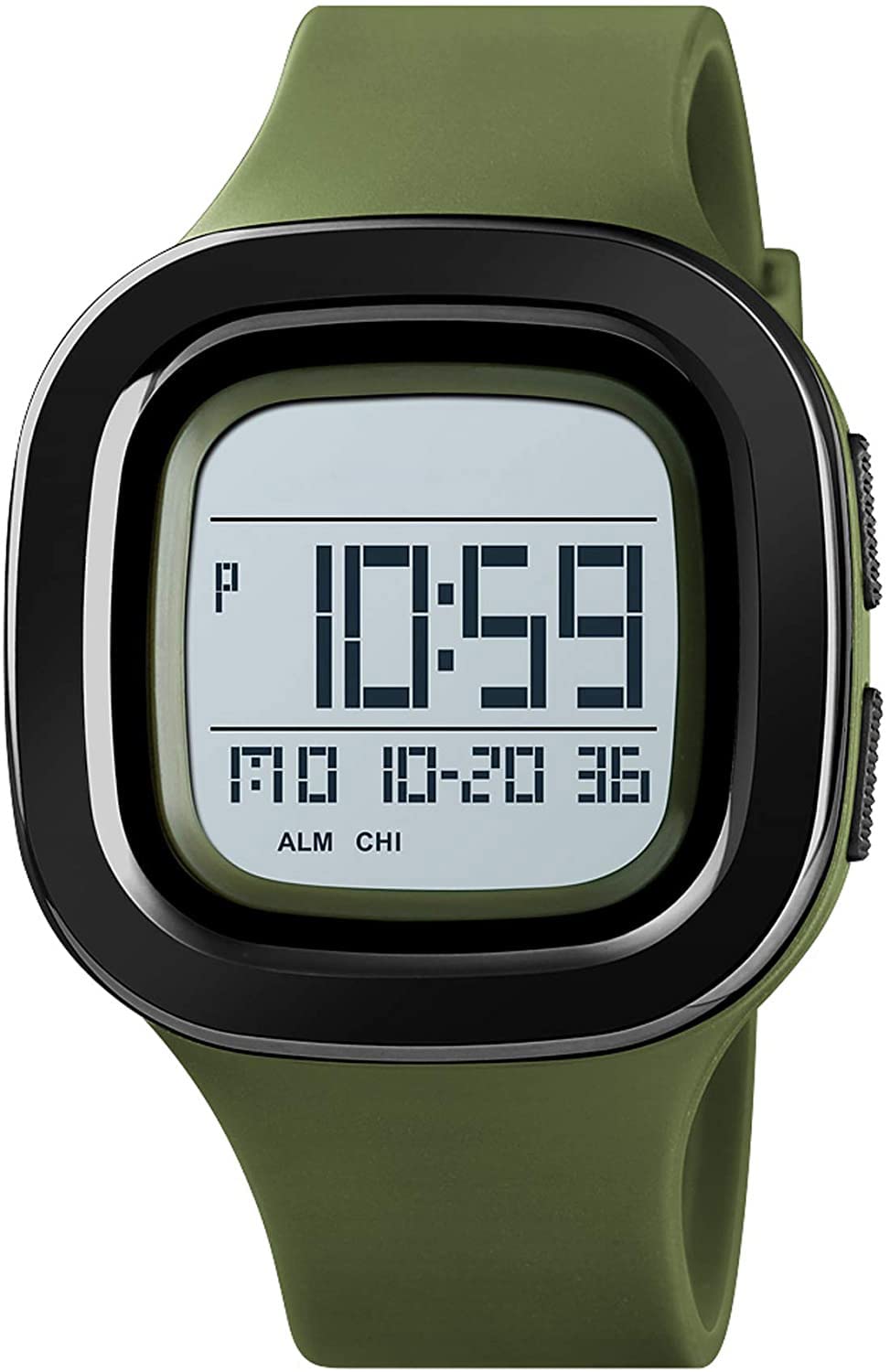 BESTKANG Unisex Outdoor Sports Watches LED Large Face Digital Sports Watch Military Waterproof Men Women Student Watches (B-Green)