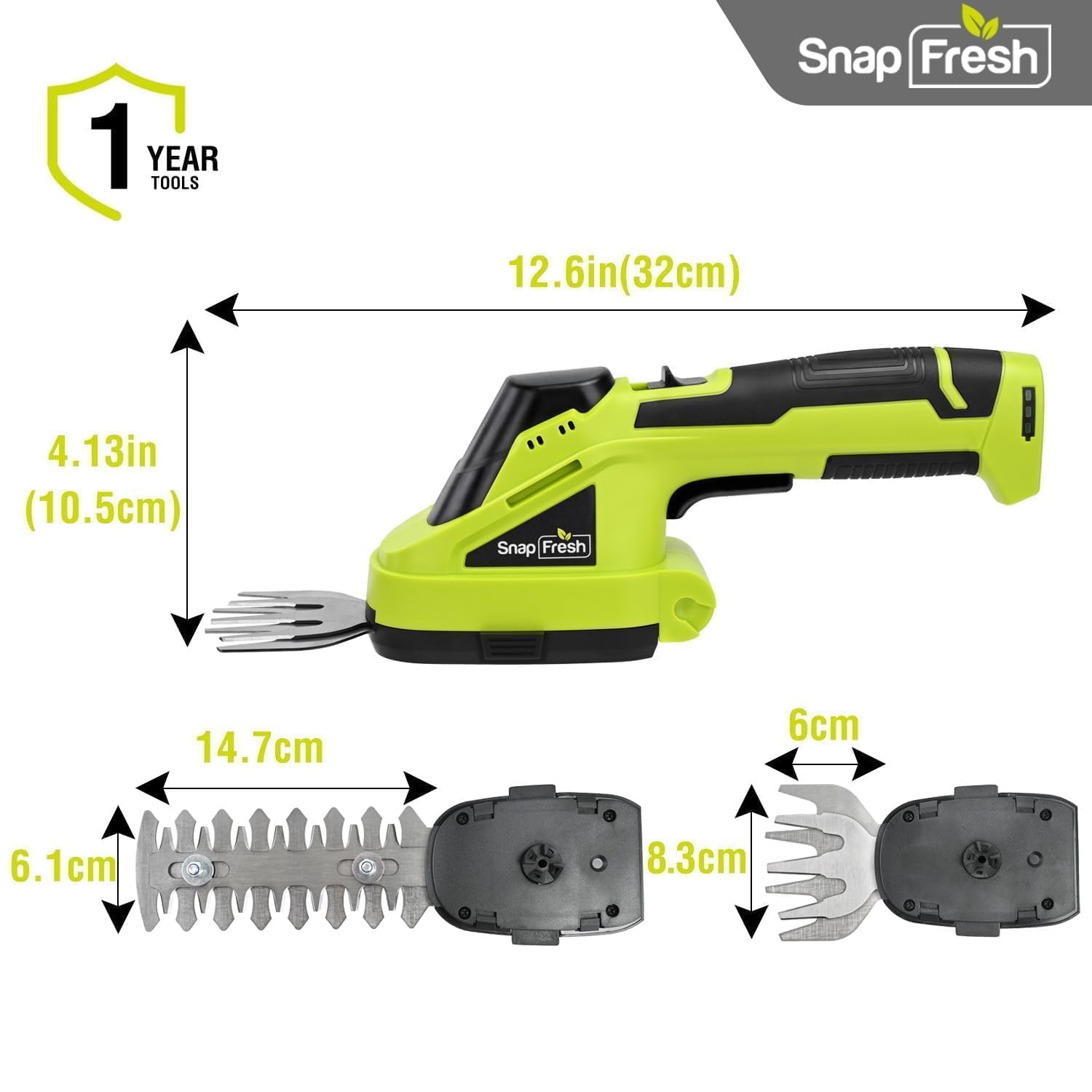 SnapFresh Cordless Grass Shear Bush Trimmer, 2 in 1 Handheld Hedge Trimmer, 7.2V Electric Grass Trimmers, Lightweight Shrubbery Trimmers Battery & Charger Included, Shrub Trimmer for Garden(Green)