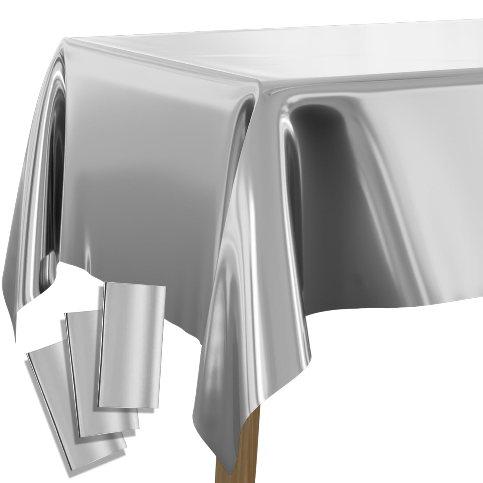 PartyWoo 3 pcs Silver Foil Table Cover, 54 x 108 Inch Rectangle Waterproof Tablecloth for 6 to 8 Foot Tables, Disposable Plastic Party Tablecloth for Graduation Wedding Birthday Party Decorations