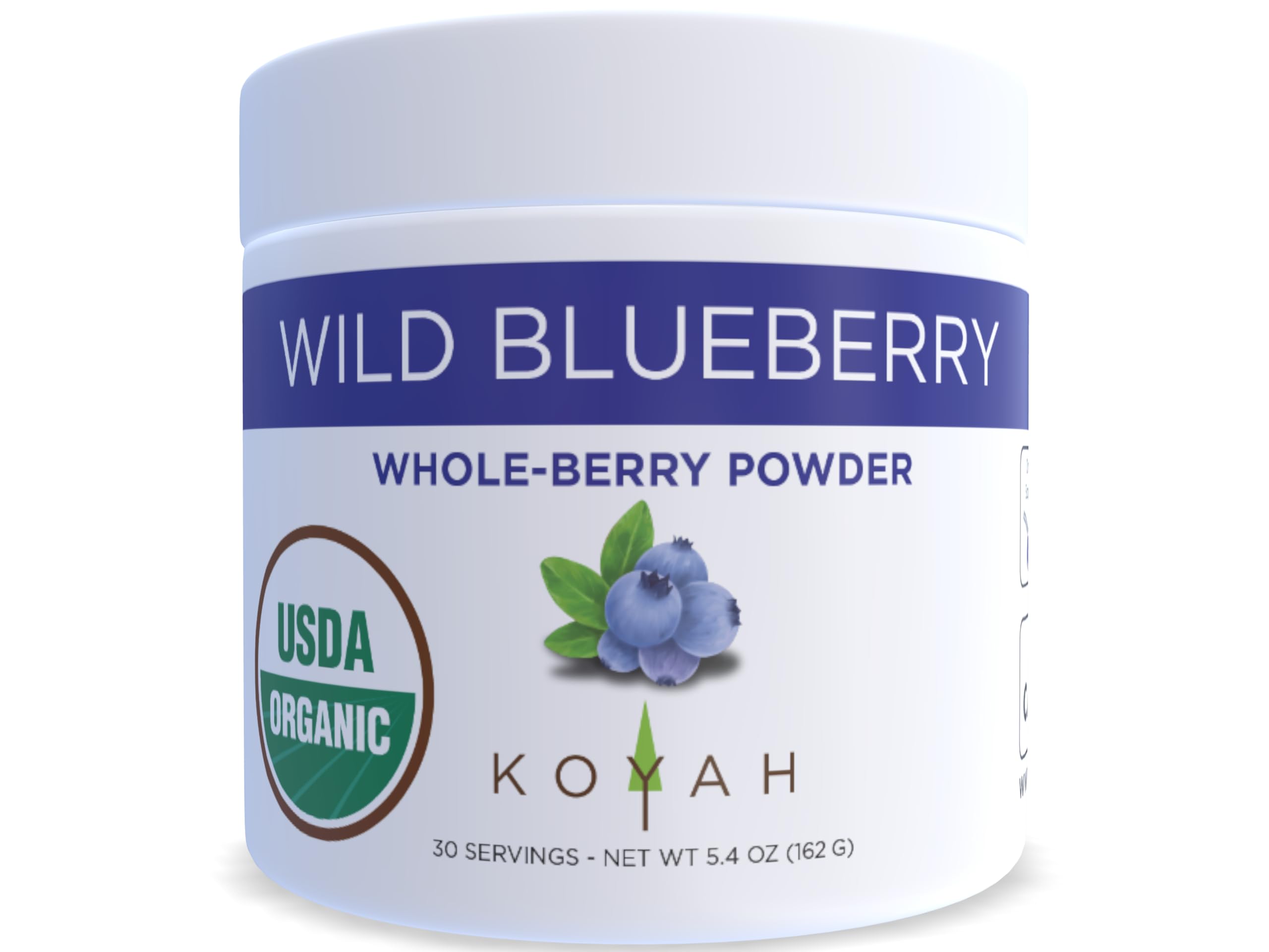 KOYAH - Organic Wild Blueberry Powder (Lowbush Variety - Vaccinium angustifolium): 30 Servings (1 Scoop = 60 Berries), Canada Grown, Freeze-Dried, Whole-Berry Powder
