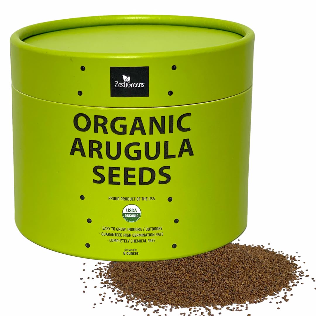 Arugula Seeds for Microgreens β 8 oz. | Non-GMO, Heirloom, Chemical-Free, USA-Grown | Fresh, Flavorful & Easy to Grow | Packaged in Food-Grade Container with Lid for Freshness & Easy Scooping