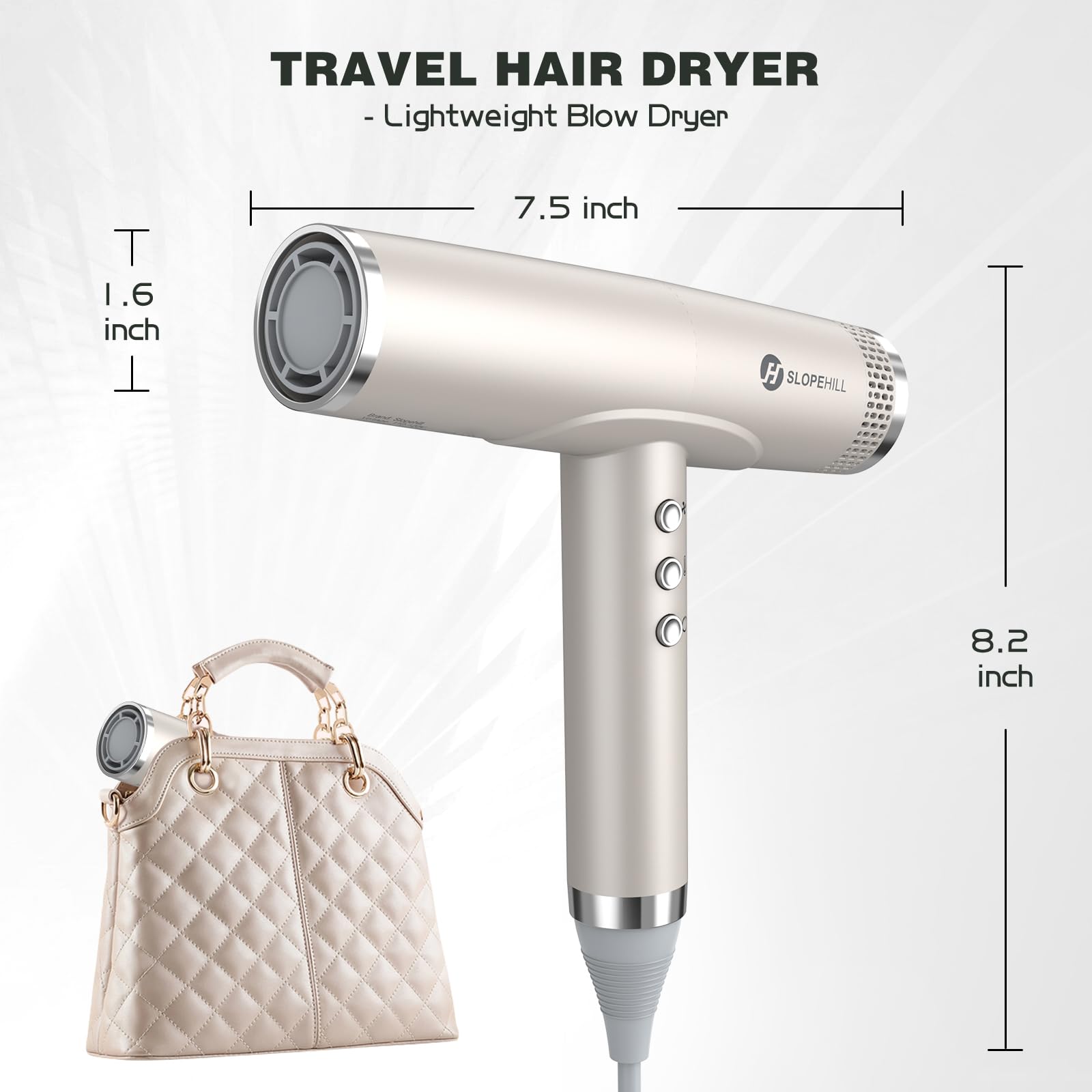slopehill Professional Hair Dryer with Diffuser, Ionic Hair Dryer,Lightweight Compact Powerful & Fast Salon Blow Dryer with High Speed Brushless Motor, Travel Hair Dryer, Women & Men (Ceramic, Stone)