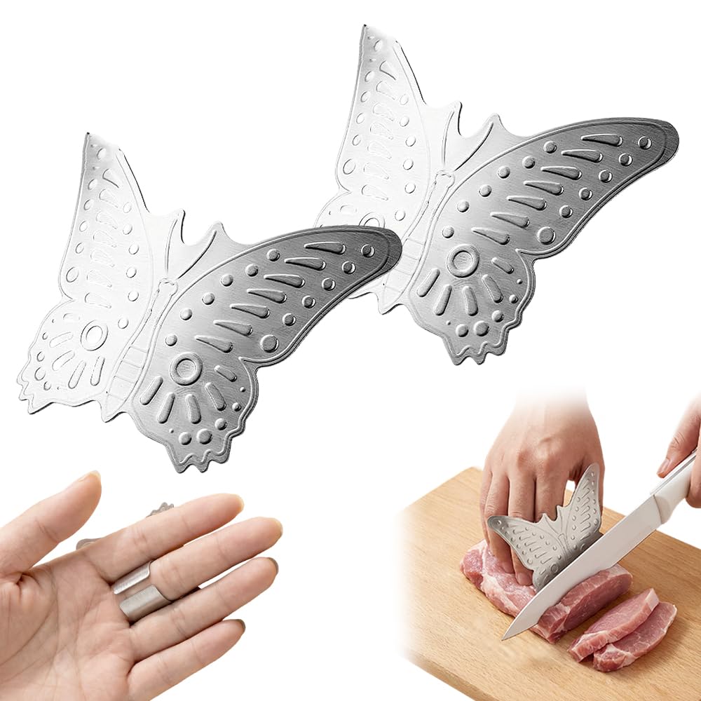 Stainless Steel Finger Guard, 2026 Upgrade Finger Protector for Cutting, Cute Butterfly & Bear Styles Safe Slicing Tool for Chopping Dicing Kitchen Food Prep (Butterfly-2PCS)