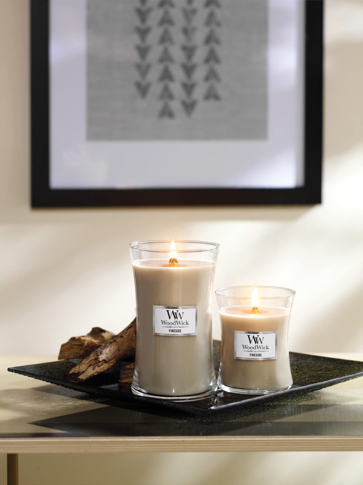 WoodWick Medium Hourglass Candle, Fireside Scent, Premium Soy Blend Wax, Pluswick Innovation Wood Wick, 10oz, Perfect for creating a cozy ambiance
