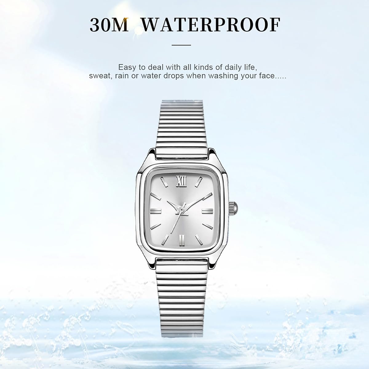 BESTKANG Vintage Square Women's Watch Stainless Band Women's Waterproof Easy-to-Read Gold Quartz Watch (Gold-Green)