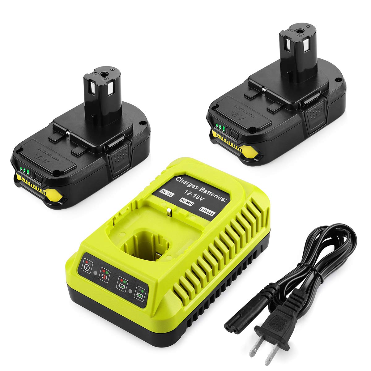 Energup 2Pack 18Volt P102 Replace for Ryobi 18V Batteries and Charger Combo 3.5A, for 18 Volt ONE+ P103 P104 P105 P107 P109 P190 P191 P122 for Ryobi 18v Lithium Battery