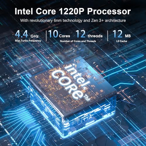 Beelink EQI12 Mini PC,Intel 12th Gen Core i3-1220P (10C/12T,up to 4.4GHz),Mini Computer with 16GB DDR4 RAM 500GB M.2 2280 PCle 4.0x4 SSD,4K Dual Screen Display/Dual LAN/WiFi6/BT5.2/USB3.0